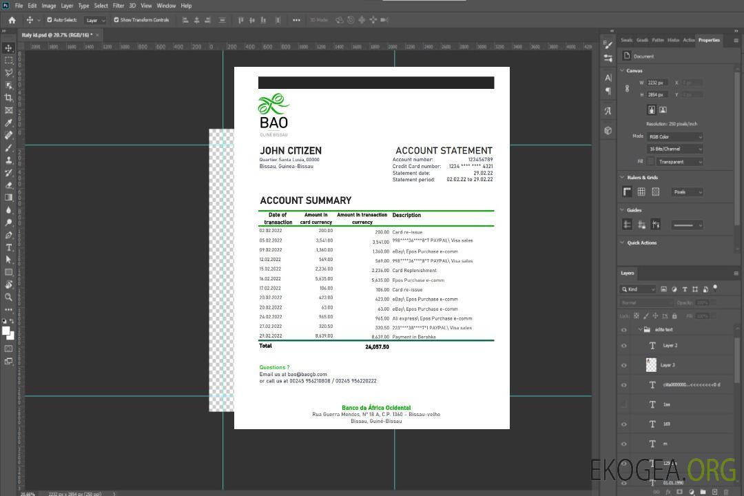 Guinée-Bissau Banco da Africa Relevé bancaire occidental xls template